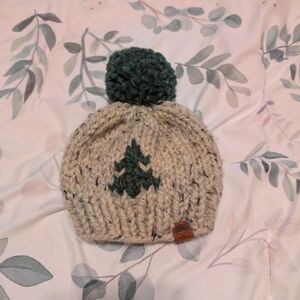 Handmade knit Christmas beanie pom pom baby winter hat 3-6 month oatmeal chunky